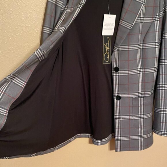 DG2 Diane Gilman Black White Burgundy Plaid Stretch Blazer, NWT, Size M - Picture 6 of 9